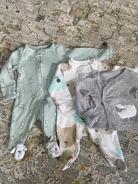 Carter's Mint, Gray & Cream Animal Footie Set - 3 Pack